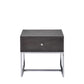 Wooden End Table With Tubular Metal Base And Spacious Drawer, Gray And Silver By Benzara | Side Tables |  Modishstore 