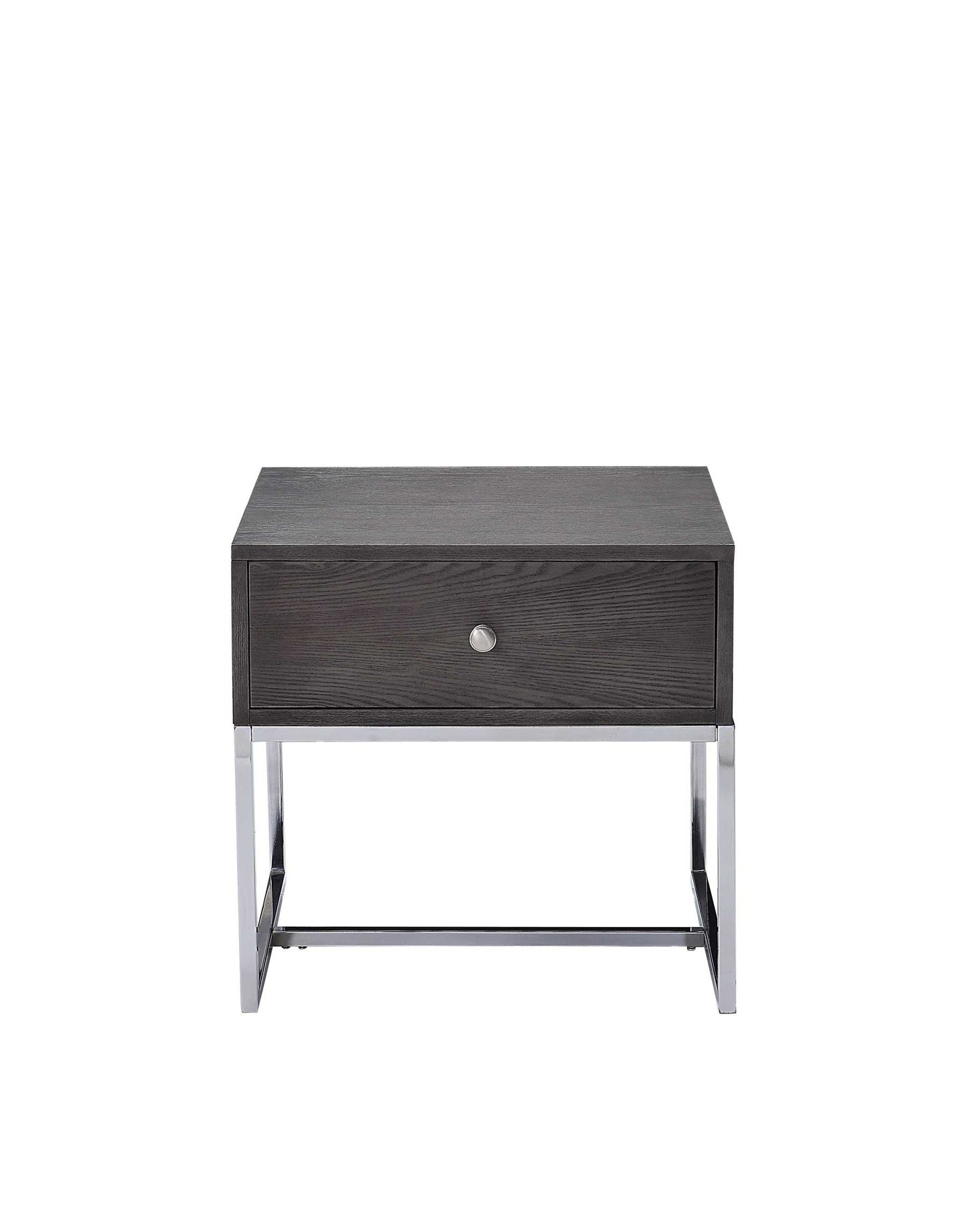 Wooden End Table With Tubular Metal Base And Spacious Drawer, Gray And Silver By Benzara | Side Tables |  Modishstore 