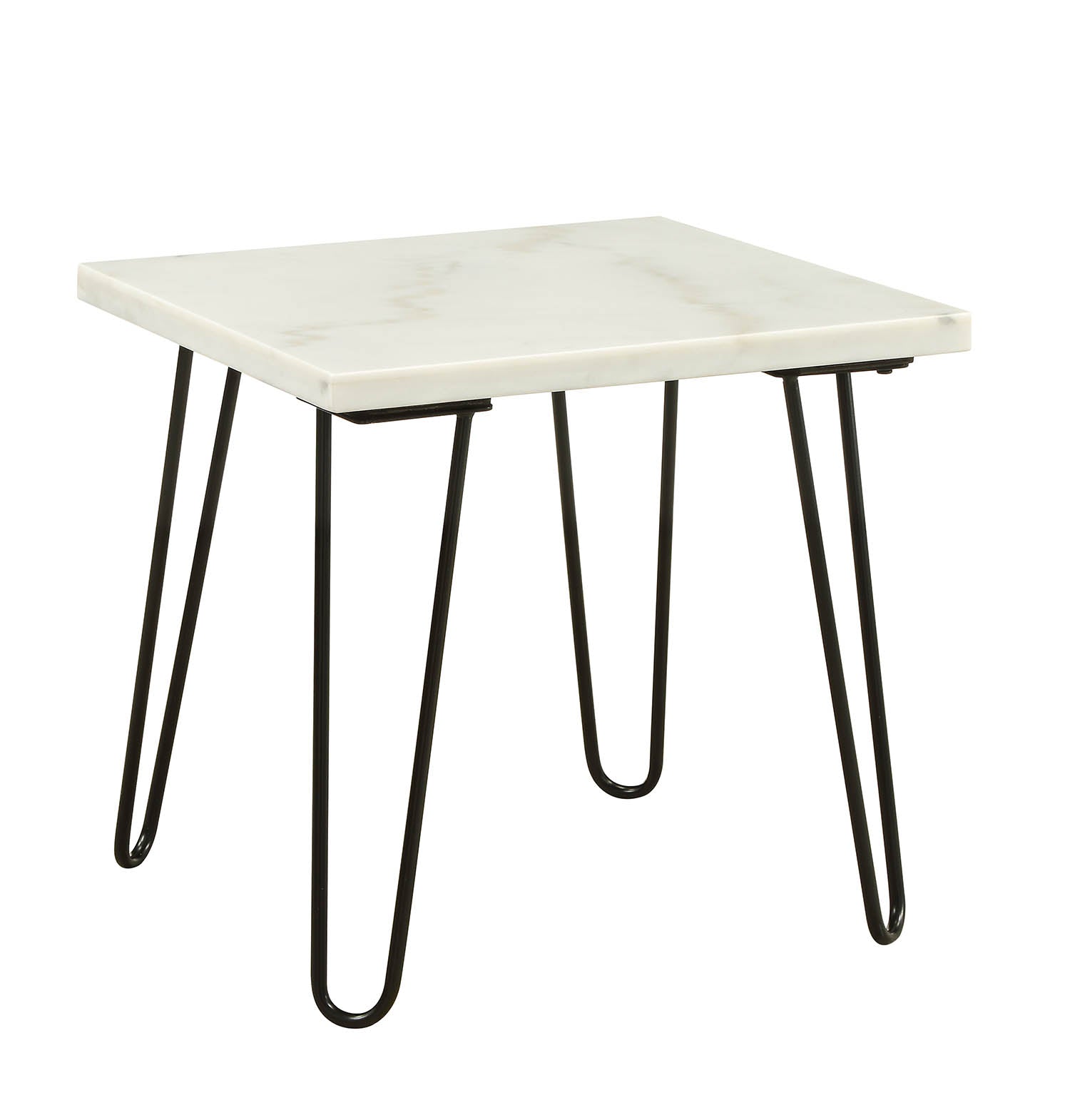 Marble Top End Table With Metal Hairpin Legs, White And Black By Benzara | Side Tables |  Modishstore  - 2