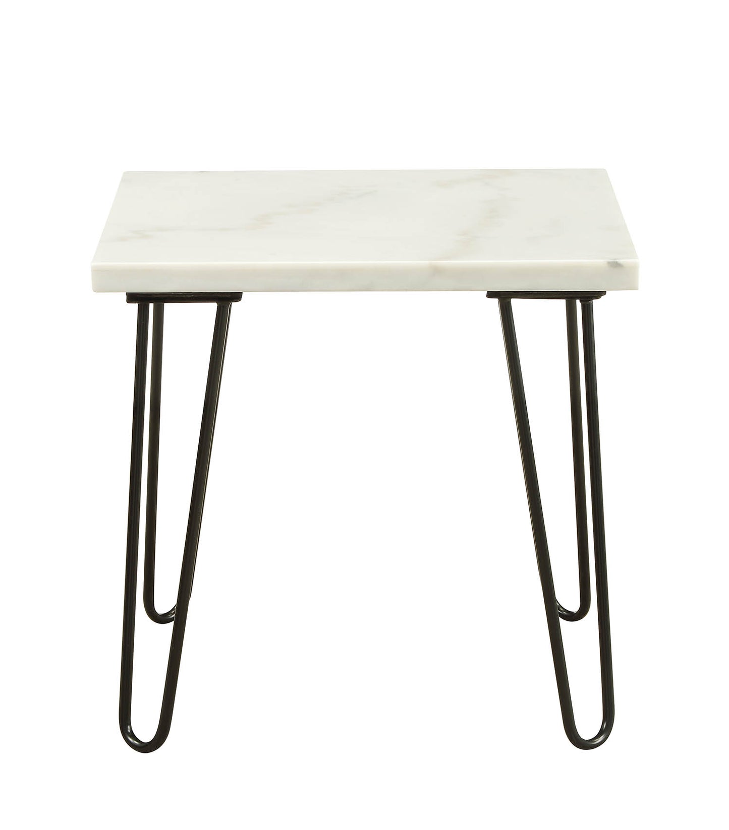 Marble Top End Table With Metal Hairpin Legs, White And Black By Benzara | Side Tables |  Modishstore 
