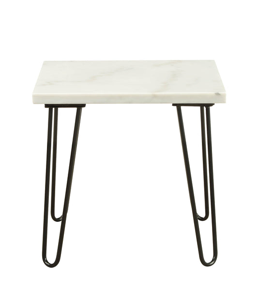Marble Top End Table With Metal Hairpin Legs, White And Black By Benzara | Side Tables |  Modishstore 