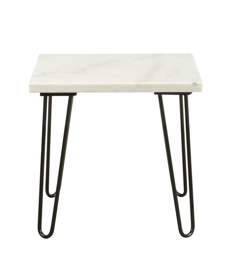 Marble Top End Table With Metal Hairpin Legs, White And Black By Benzara | Side Tables |  Modishstore 