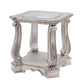 Antique Wooden End Table With Polyresin Engravings And Glass Top, Silver And Clear By Benzara | End Tables | Modishstore