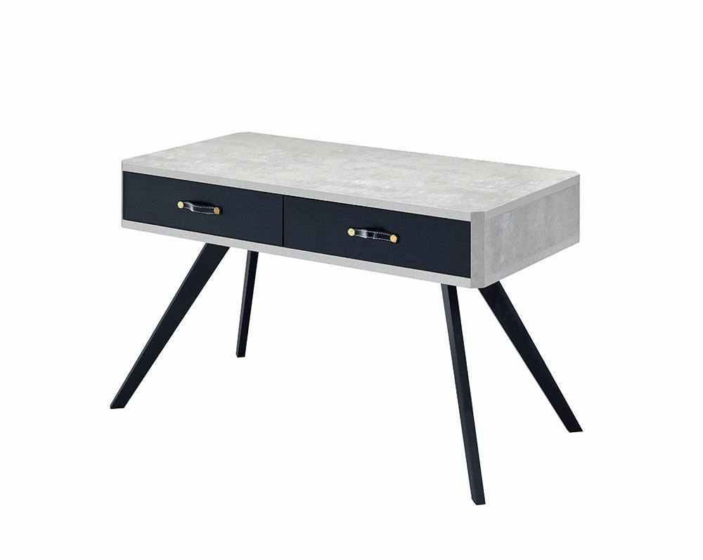 Faux Concrete Desk With Two Drawers And Flared Legs, Black And Gray By Benzara | Desks |  Modishstore  - 2