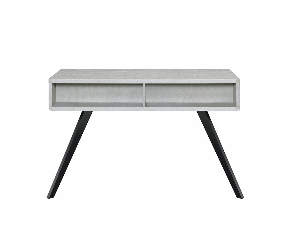 Faux Concrete Desk With Two Drawers And Flared Legs, Black And Gray By Benzara | Desks |  Modishstore  - 4