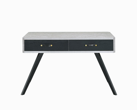 Faux Concrete Desk With Two Drawers And Flared Legs, Black And Gray By Benzara | Desks |  Modishstore 