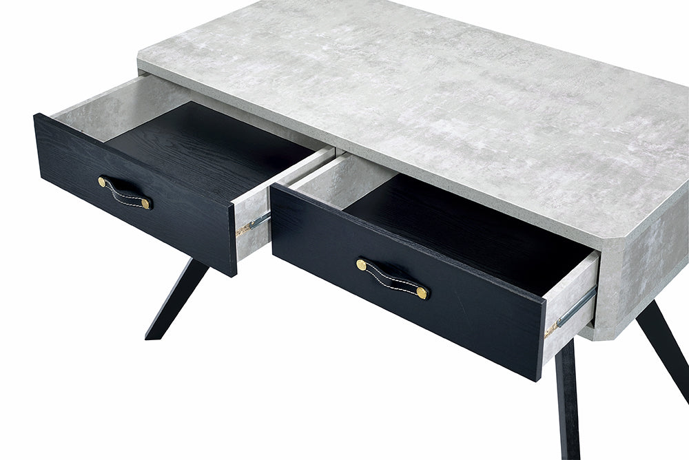 Faux Concrete Desk With Two Drawers And Flared Legs, Black And Gray By Benzara | Desks |  Modishstore  - 5