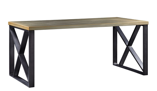 Wooden Desk With X Shaped Metal Sled Base, Gold And Black By Benzara | Desks |  Modishstore 
