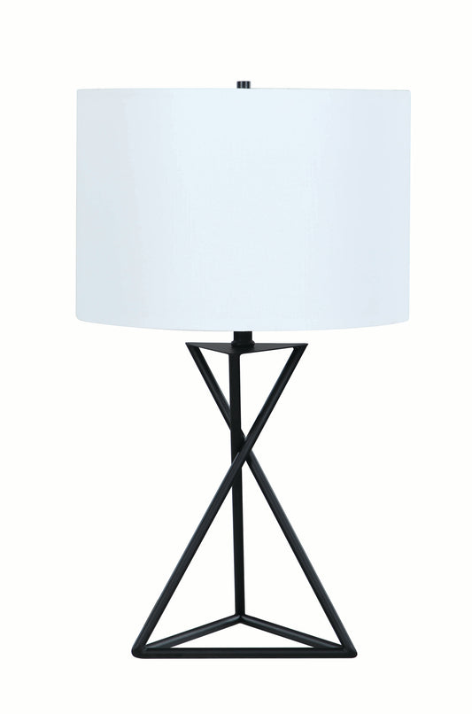 Contemporary Style Metal Table Lamp With Drum Shape Fabric Shade, White And Black By Benzara | Desk Lamps | Modishstore