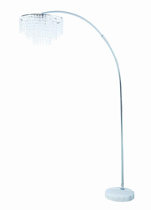 Crystal Accented Tiered Metal Floor Lamp With Marble Base, Silver And White By Benzara | Floor Lamps |  Modishstore 
