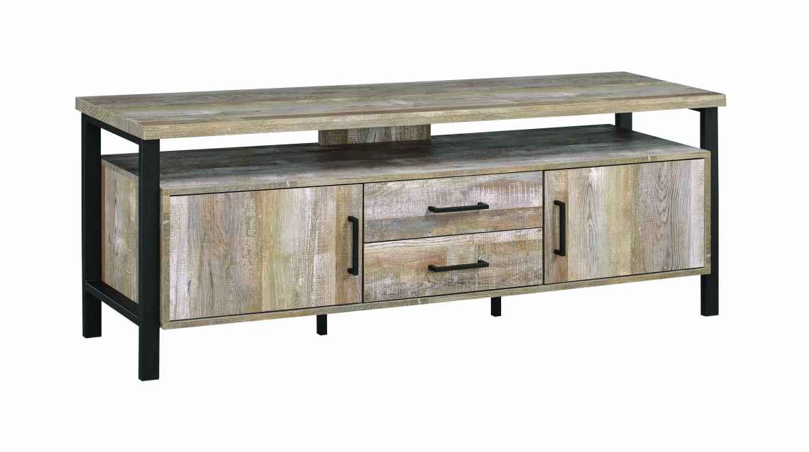 58 Inch Metal And Wooden Tv Console With Spacious Storage And Center Back Support, Brown By Benzara | Cabinets |  Modishstore  - 6