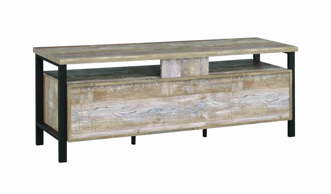 58 Inch Metal And Wooden Tv Console With Spacious Storage And Center Back Support, Brown By Benzara | Cabinets |  Modishstore  - 4