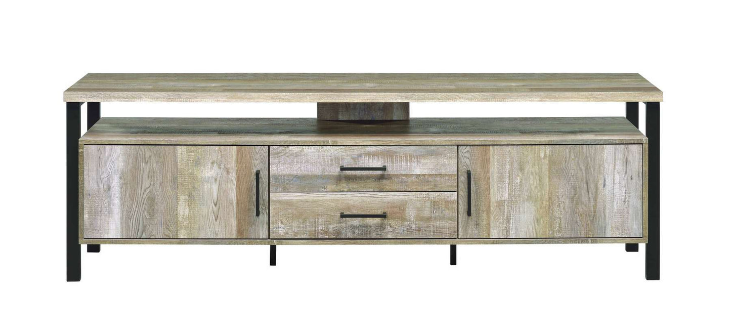 70 Inch Wooden Tv Console With Metal Legs And Open Shelf Storage, Brown By Benzara | Cabinets |  Modishstore 