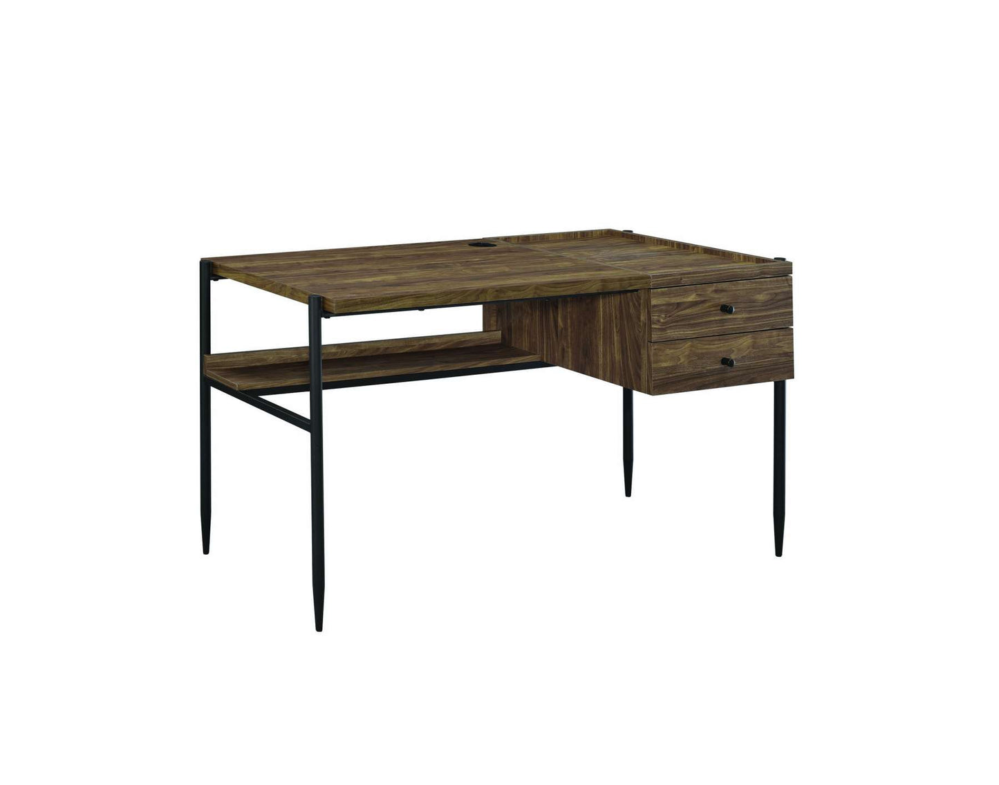 Transitional Style 2 Drawer Wooden Writing Desk With Metal Tapered Legs, Brown And Black By Benzara | Desks |  Modishstore 