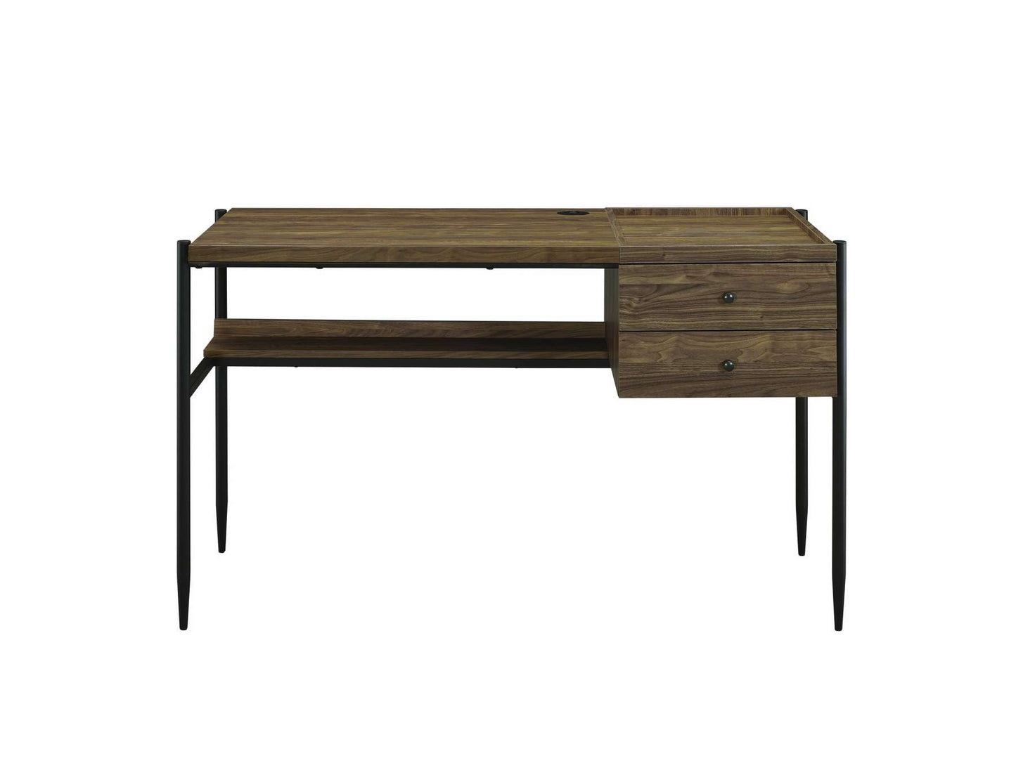 Transitional Style 2 Drawer Wooden Writing Desk With Metal Tapered Legs, Brown And Black By Benzara | Desks |  Modishstore  - 4