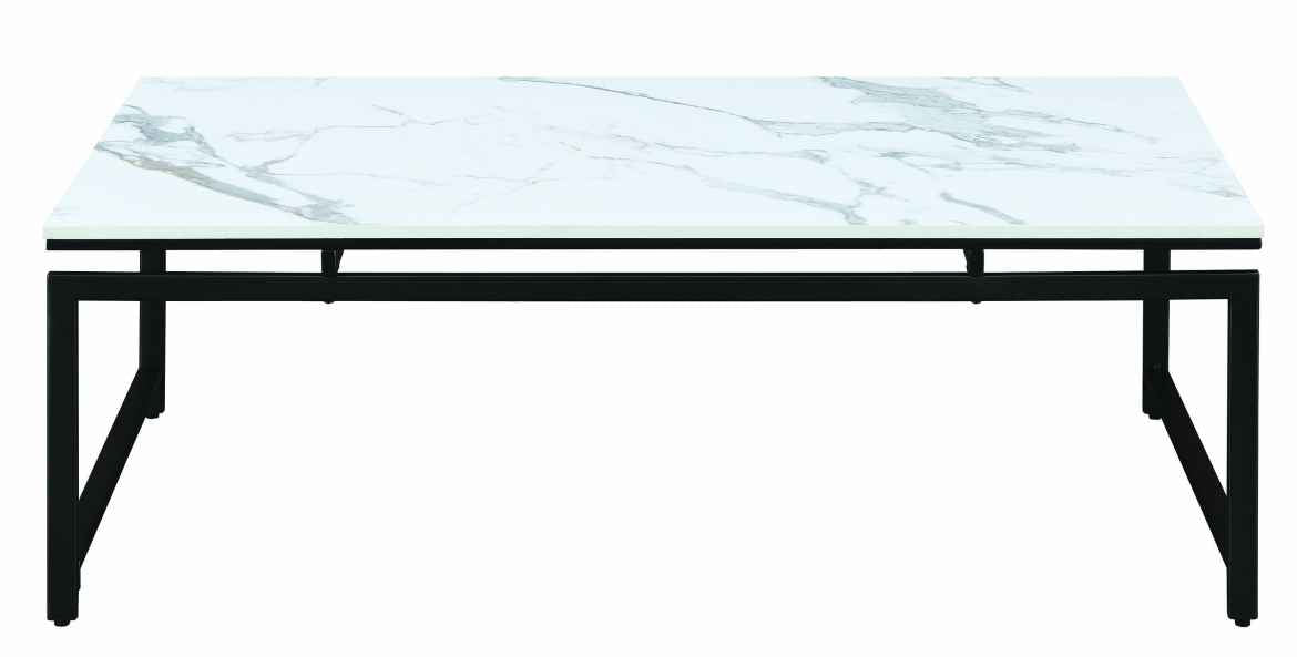 3 Piece Metal Base Occasional Table Set With Faux Marble Top, Black And White By Benzara | Coffee Tables |  Modishstore  - 2