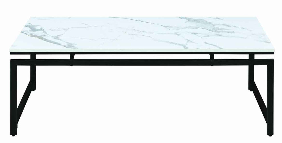 3 Piece Metal Base Occasional Table Set With Faux Marble Top, Black And White By Benzara | Coffee Tables |  Modishstore  - 2