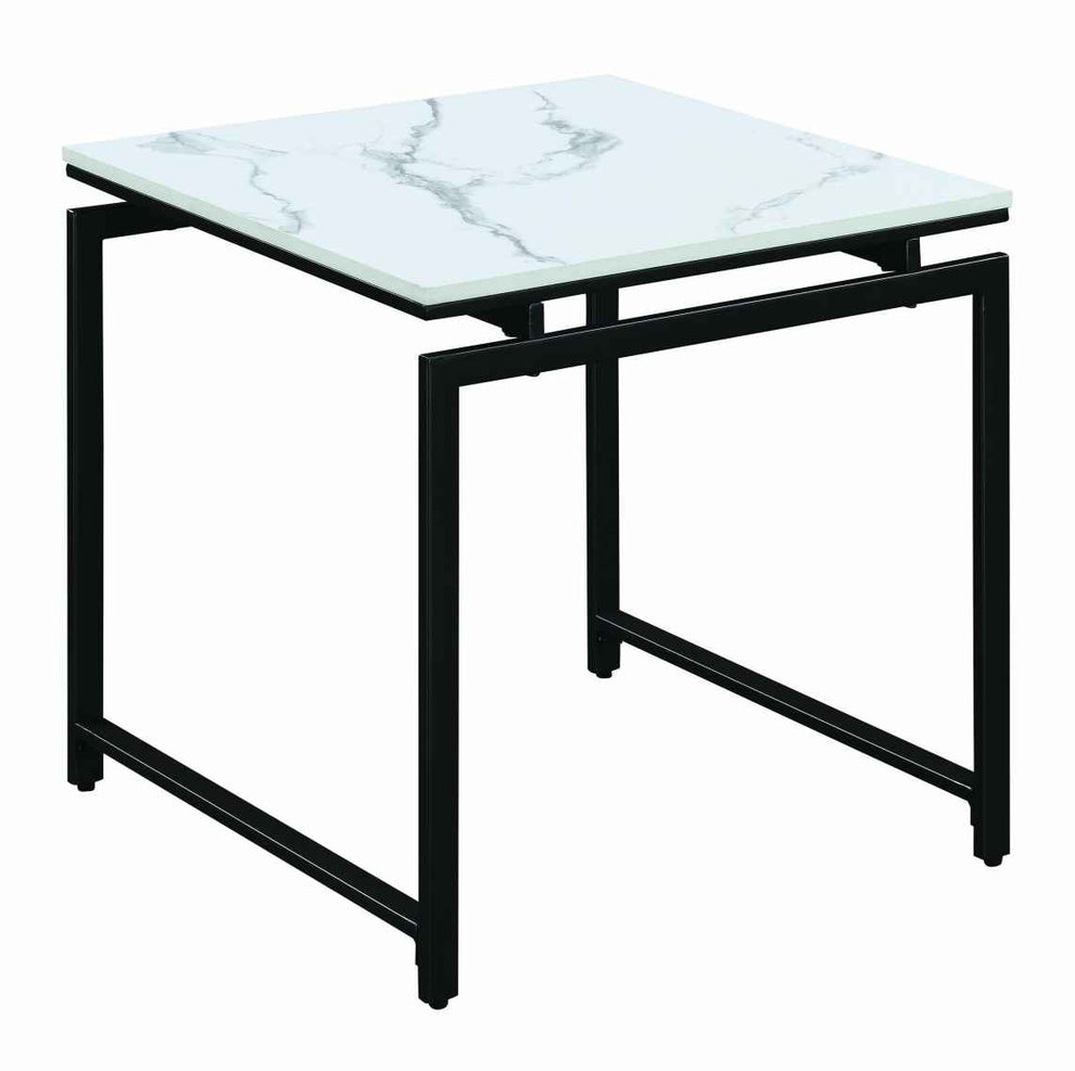 3 Piece Metal Base Occasional Table Set With Faux Marble Top, Black And White By Benzara | Coffee Tables |  Modishstore  - 4