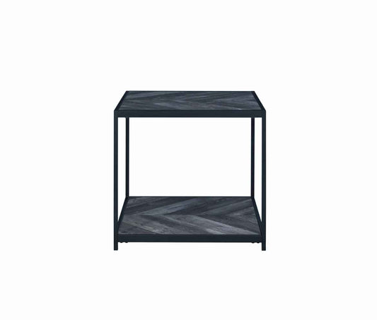 Metal Frame End Table With Wooden Top And Bottom Shelf, Black And Gray By Benzara | Side Tables |  Modishstore 