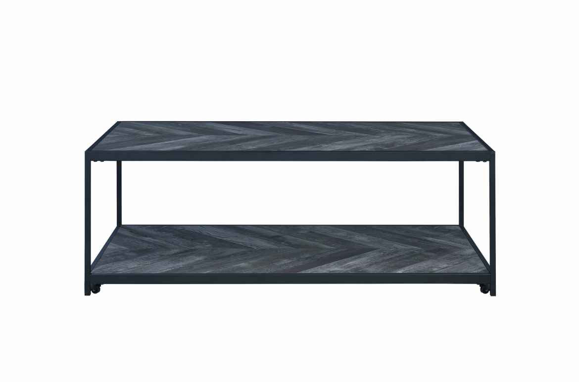 Metal Frame Coffee Table With Wooden Top And Bottom Shelf, Black And Brown By Benzara | Coffee Tables |  Modishstore  - 6