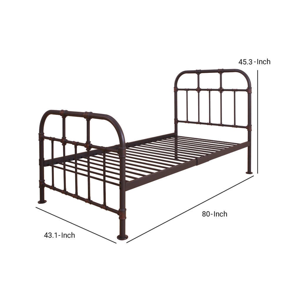 Metal Twin Bed With Pipe Design Structure, Antique Bronze By Benzara | Bedroom Sets |  Modishstore  - 5