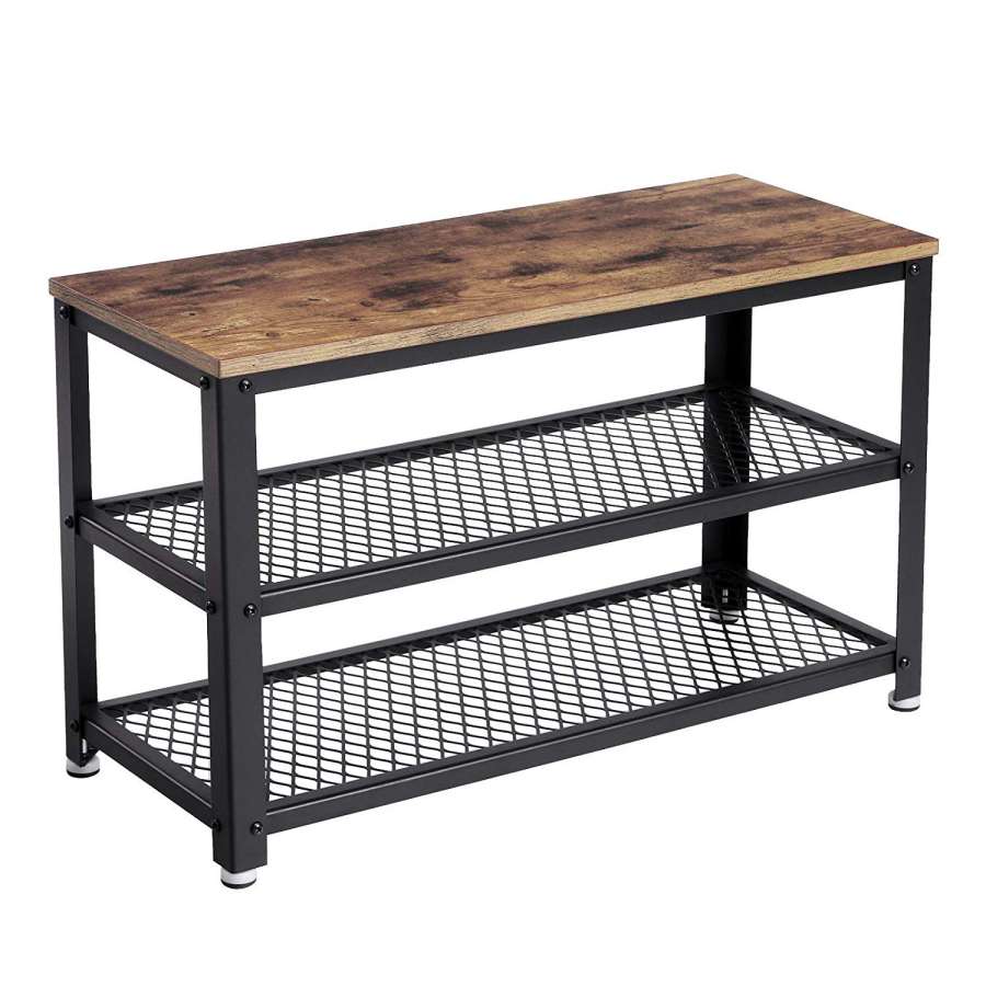 Vintage Wood And Metal Shoe Rack With 2 Mesh Shelves, Black And Brown By Benzara | Cabinets |  Modishstore  - 6