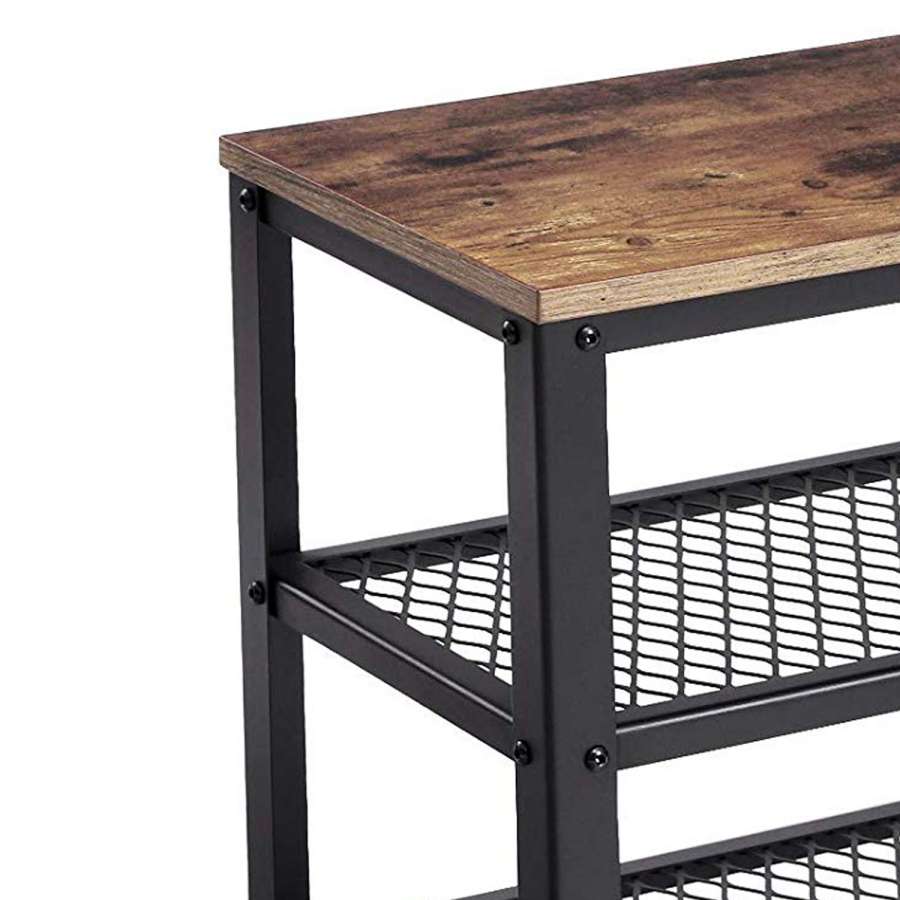 Vintage Wood And Metal Shoe Rack With 2 Mesh Shelves, Black And Brown By Benzara | Cabinets |  Modishstore  - 5