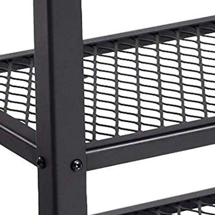 Vintage Wood And Metal Shoe Rack With 2 Mesh Shelves, Black And Brown By Benzara | Cabinets |  Modishstore  - 4