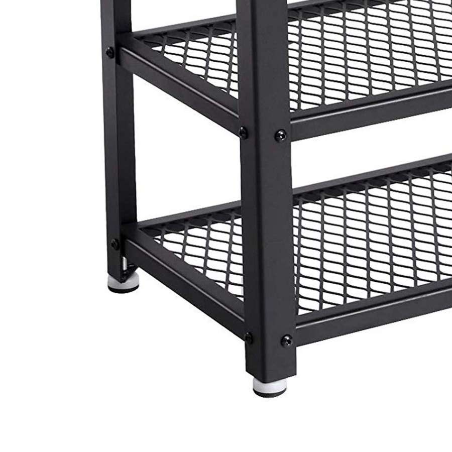 Vintage Wood And Metal Shoe Rack With 2 Mesh Shelves, Black And Brown By Benzara | Cabinets |  Modishstore  - 3