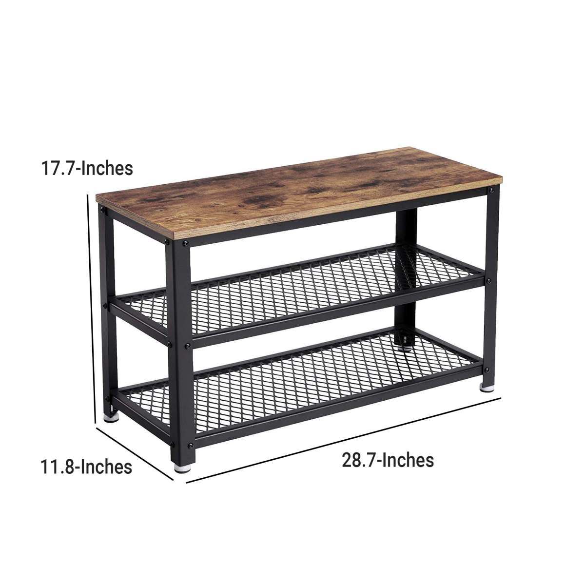 Vintage Wood And Metal Shoe Rack With 2 Mesh Shelves, Black And Brown By Benzara | Cabinets |  Modishstore  - 2