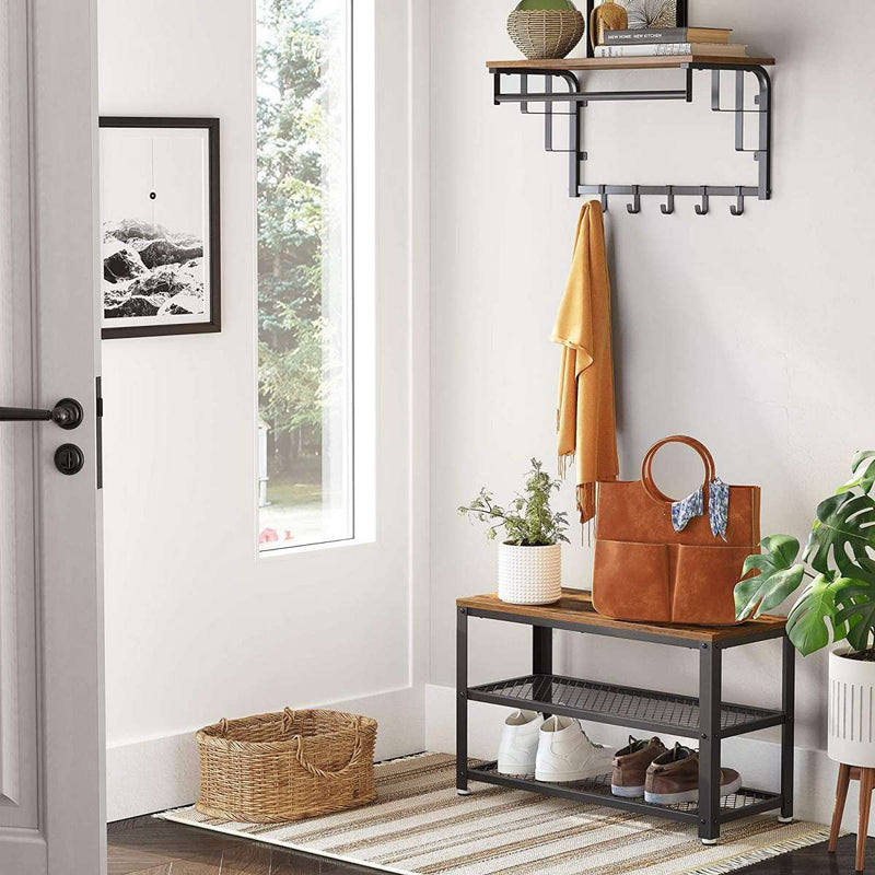 Vintage Wood And Metal Shoe Rack With 2 Mesh Shelves, Black And Brown By Benzara | Cabinets |  Modishstore 