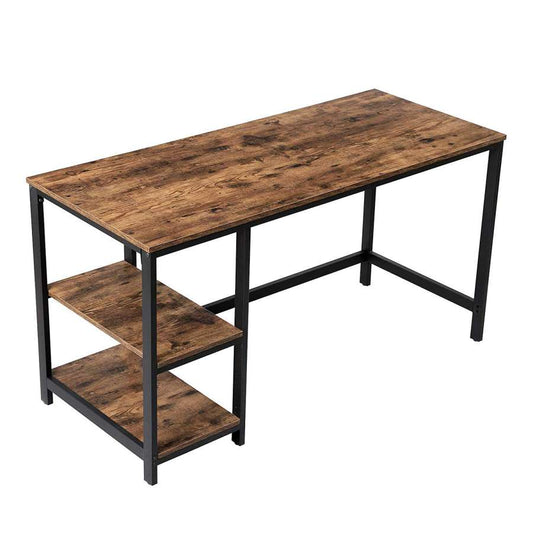 Industrial 55 Inch Wood And Metal Desk With 2 Shelves, Black And Brown By Benzara | Desks |  Modishstore 
