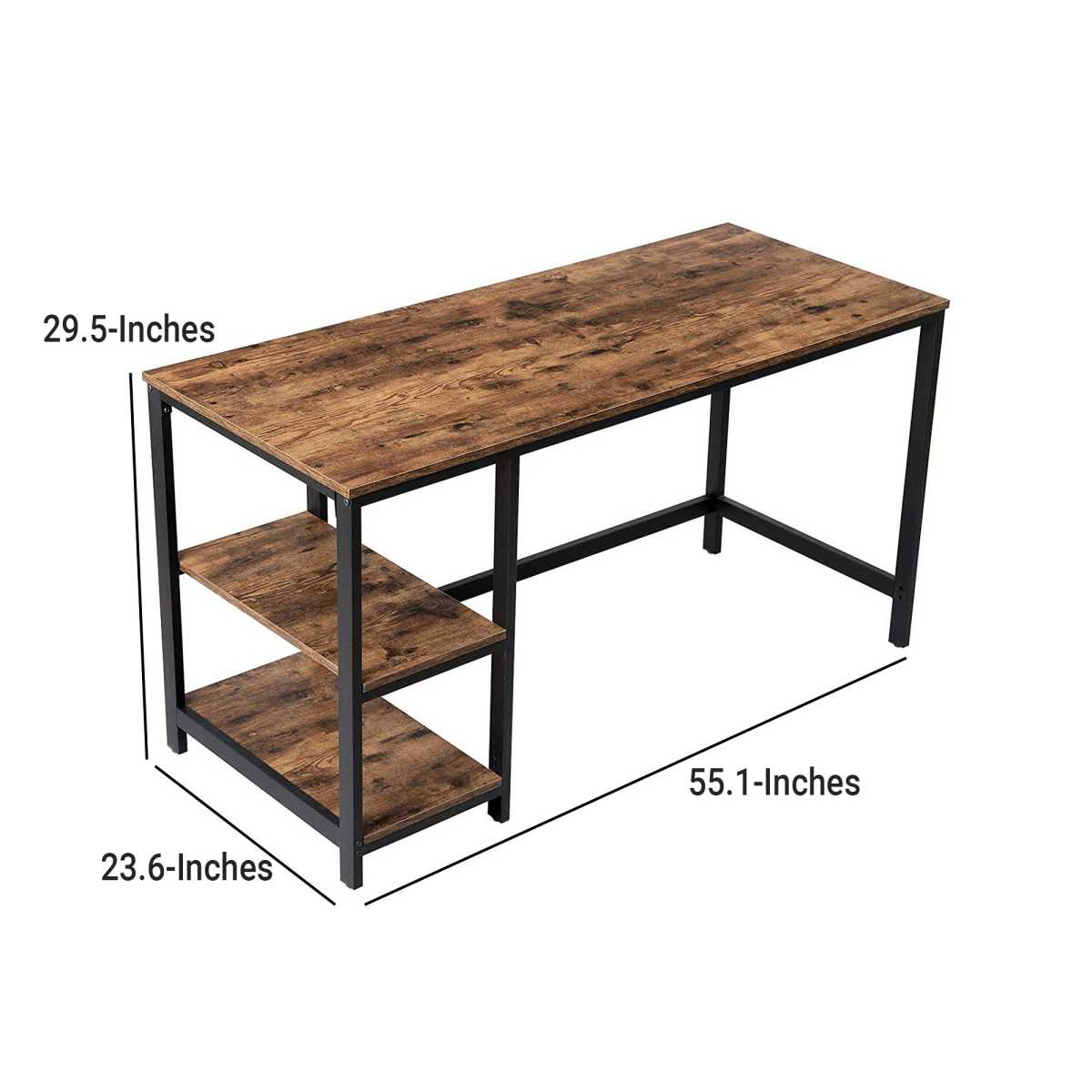 Industrial 55 Inch Wood And Metal Desk With 2 Shelves, Black And Brown By Benzara | Desks |  Modishstore  - 3