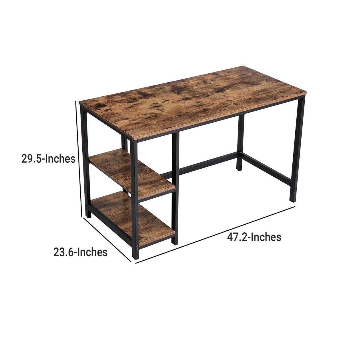 Industrial 47 Inch Wood And Metal Desk With 2 Shelves, Black And Brown By Benzara | Desks |  Modishstore  - 2