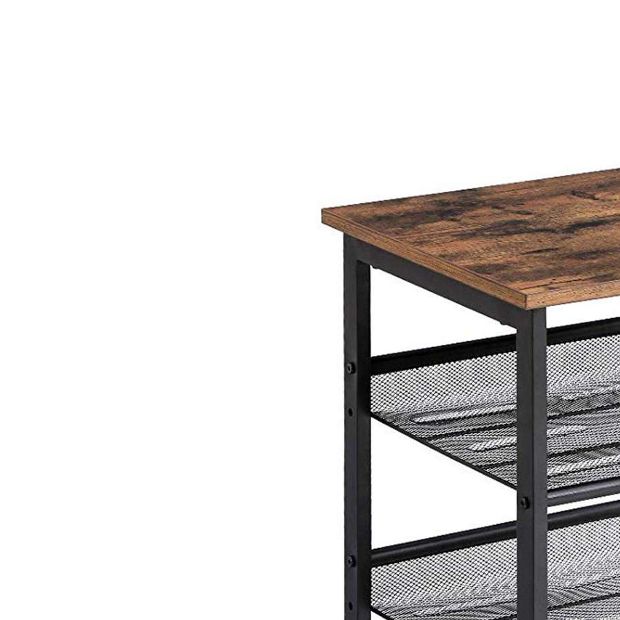 Wooden Side Table With Metal Mesh Shelves, Set Of 2, Black And Brown By Benzara | Side Tables |  Modishstore  - 4