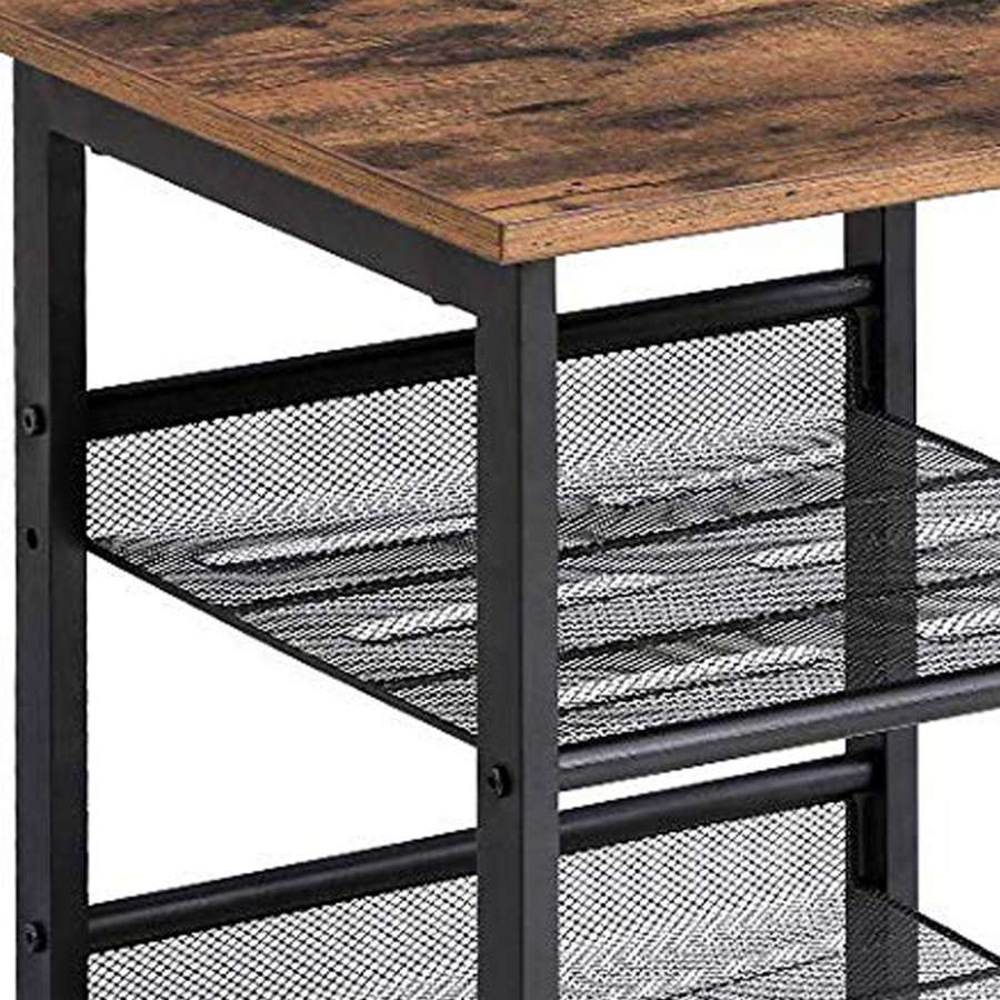Wooden Side Table With Metal Mesh Shelves, Set Of 2, Black And Brown By Benzara | Side Tables |  Modishstore  - 2