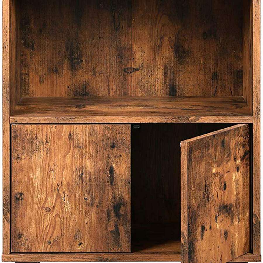 2 Tier Wooden Bookshelf With Storage Cabinet And Angled Legs, Brown By Benzara | Bookcases |  Modishstore  - 3
