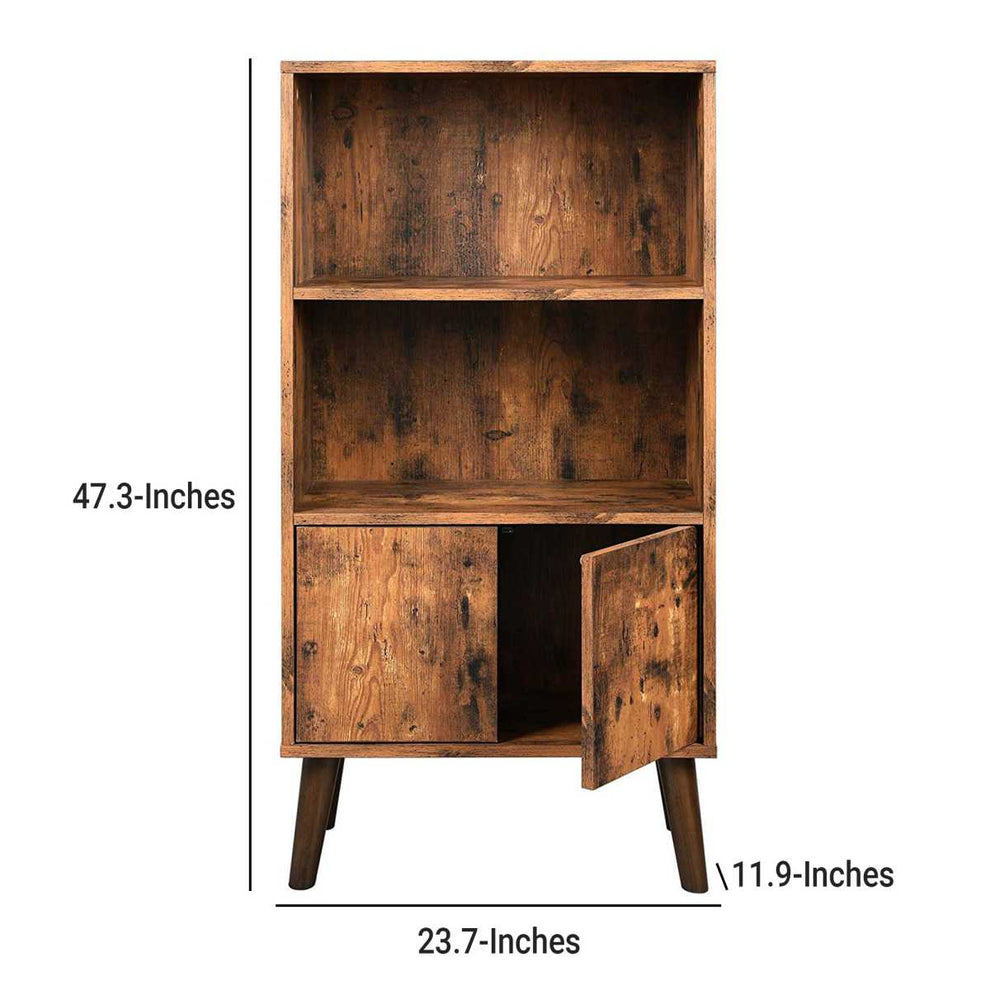 2 Tier Wooden Bookshelf With Storage Cabinet And Angled Legs, Brown By Benzara | Bookcases |  Modishstore  - 2