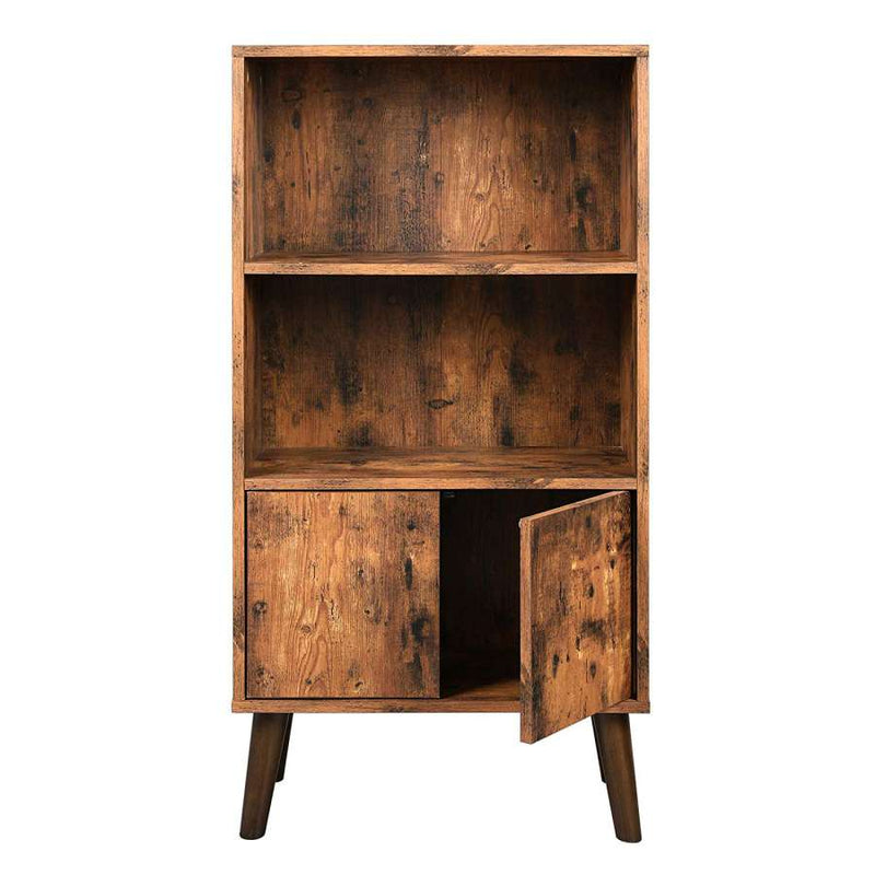 2 Tier Wooden Bookshelf With Storage Cabinet And Angled Legs, Brown By Benzara | Bookcases |  Modishstore 