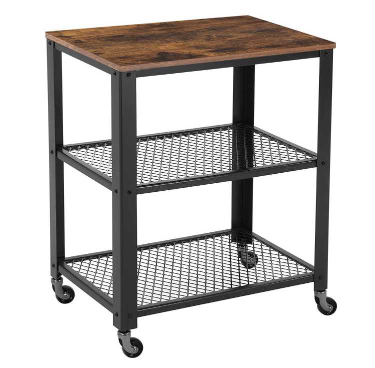 3 Tier Wooden Serving Cart With 2 Mesh Design Shelves, Black And Brown By Benzara | Bar Carts |  Modishstore 