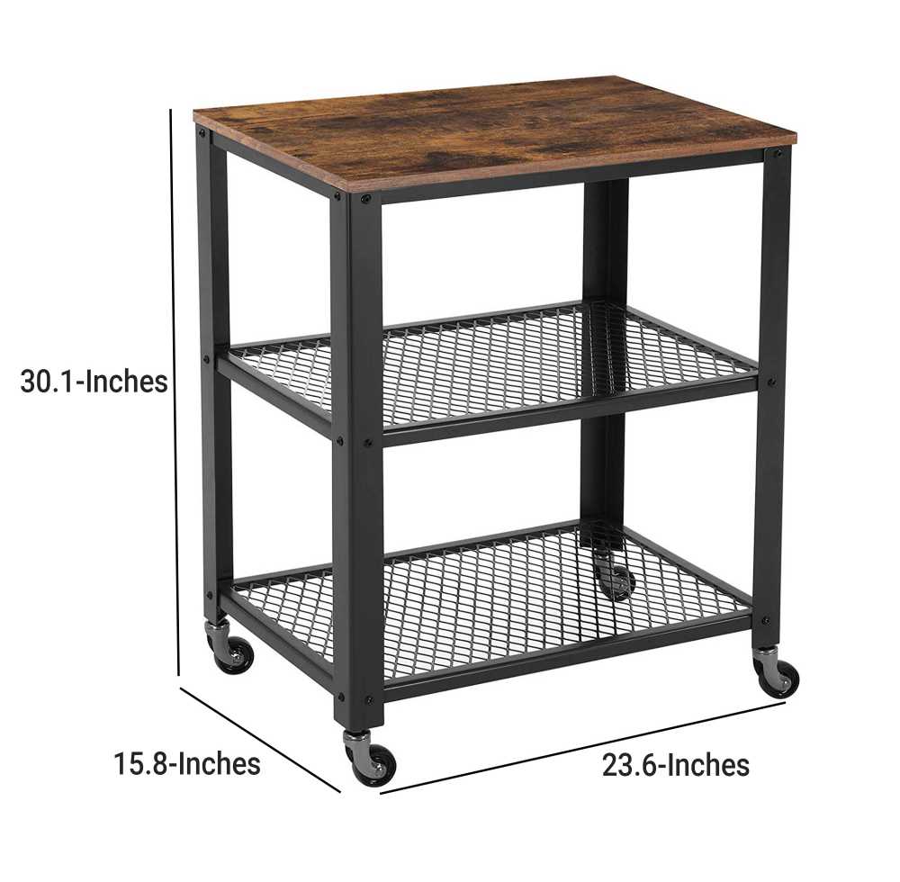 3 Tier Wooden Serving Cart With 2 Mesh Design Shelves, Black And Brown By Benzara | Bar Carts |  Modishstore  - 3