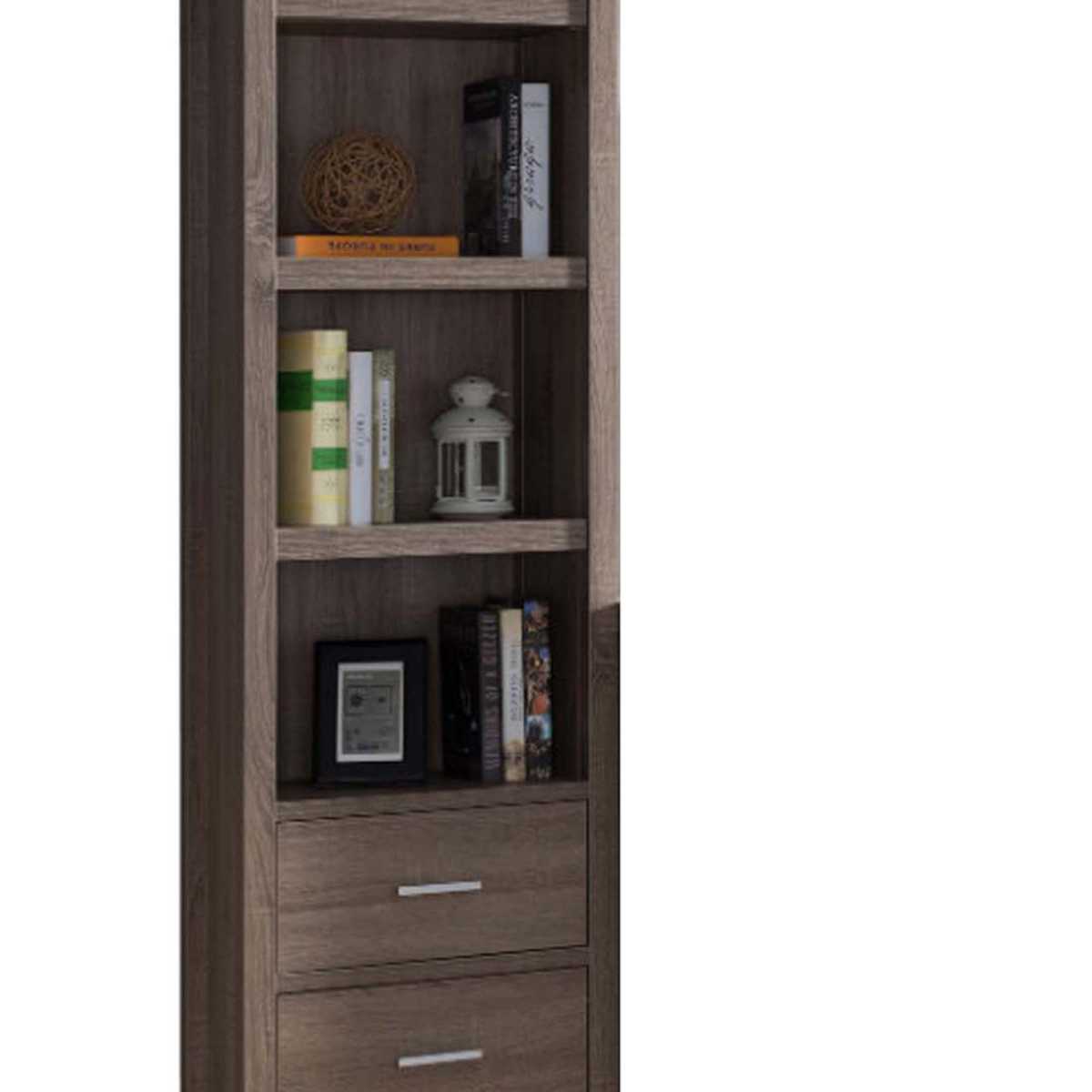 Wooden Media Tower With Four Open Shelves And Two Drawers, Dark Taupe Brown By Benzara | Cabinets |  Modishstore  - 4