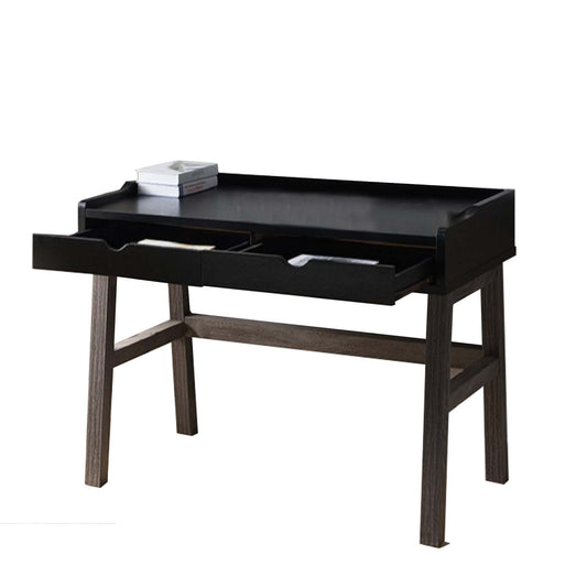 Dual Toned Wooden Desk With Two Sleek Drawers And Slightly Splayed Legs, Gray And Black By Benzara | Desks |  Modishstore 