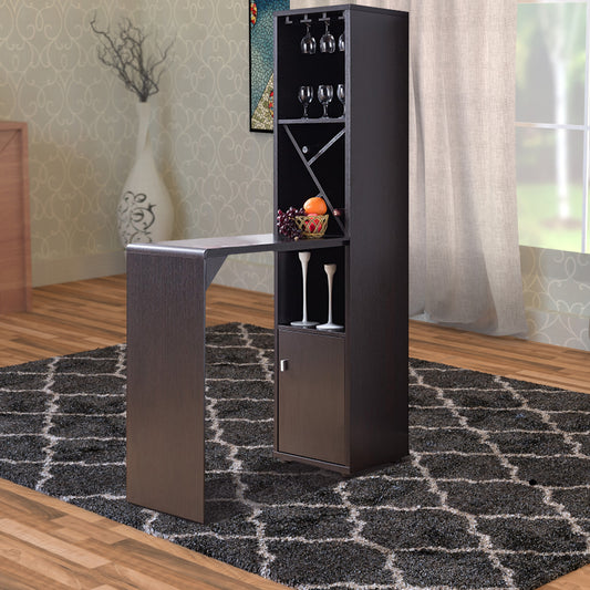 Wooden Wine Cabinet With Spacious Storage And Bar Table, Red Cocoa Brown By Benzara | Cabinets | Modishstore