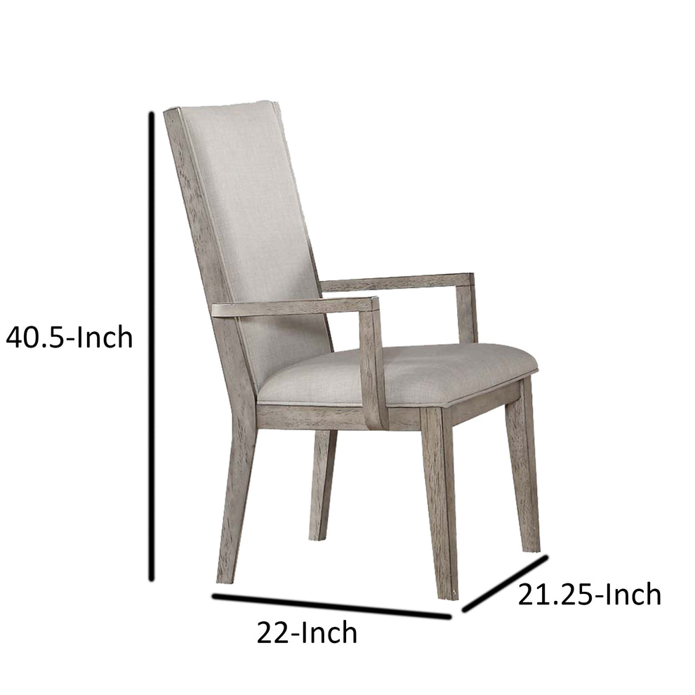 Wooden Arm Chairs With Fabric Padded Seat And High Backrest, Gray, Set Of Two By Benzara | Accent Chairs | Modishstore - 2