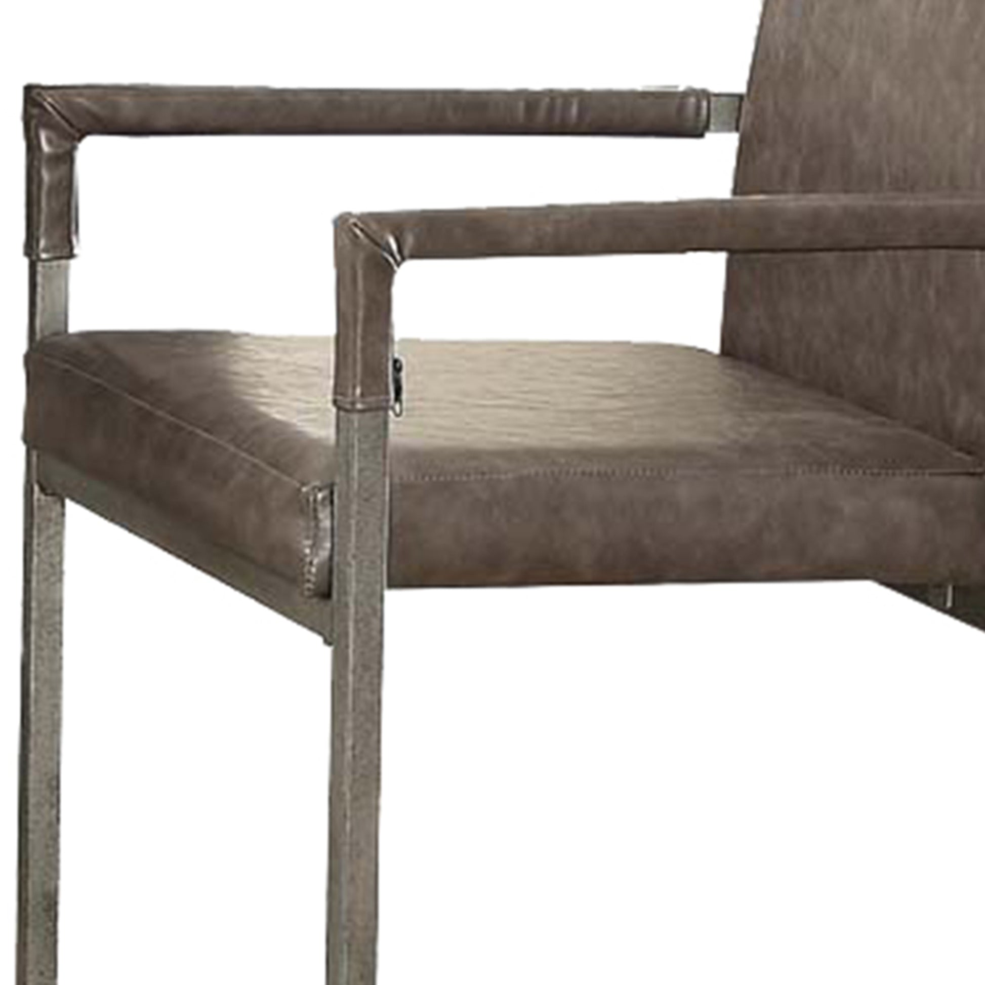 Metal Arm Chairs With Leatherette Padded Seat And High Backrest, Silver And Gray, Set Of Two By Benzara | Accent Chairs |  Modishstore  - 4