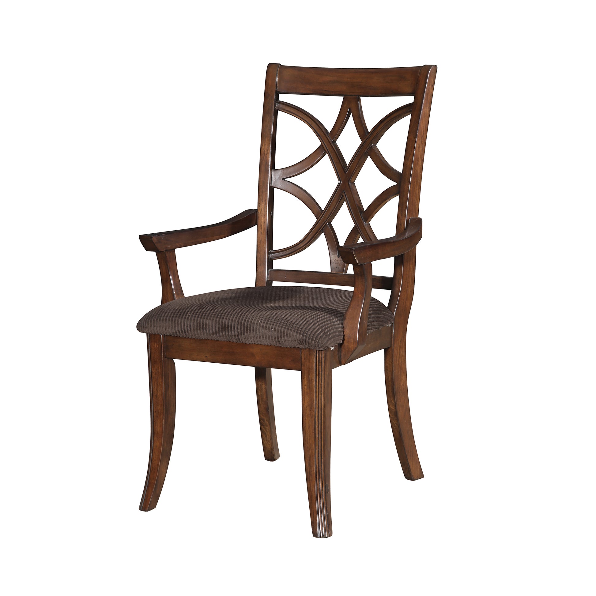 Wooden Arm Chair With Fabric Padded Seat And Lattice Design Backrest, Brown, Set Of Two By Benzara | Accent Chairs |  Modishstore 