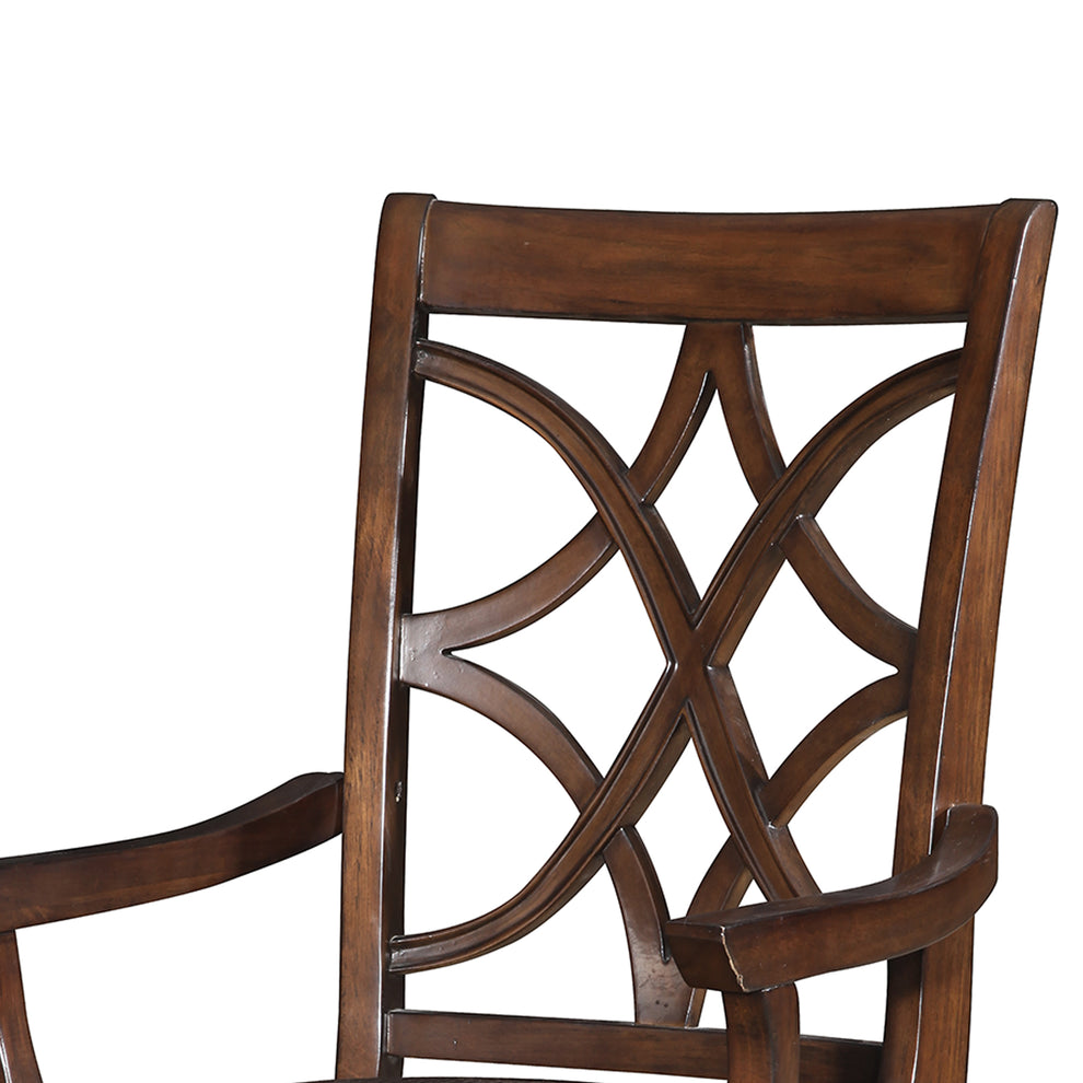 Wooden Arm Chair With Fabric Padded Seat And Lattice Design Backrest, Brown, Set Of Two By Benzara | Accent Chairs |  Modishstore  - 3