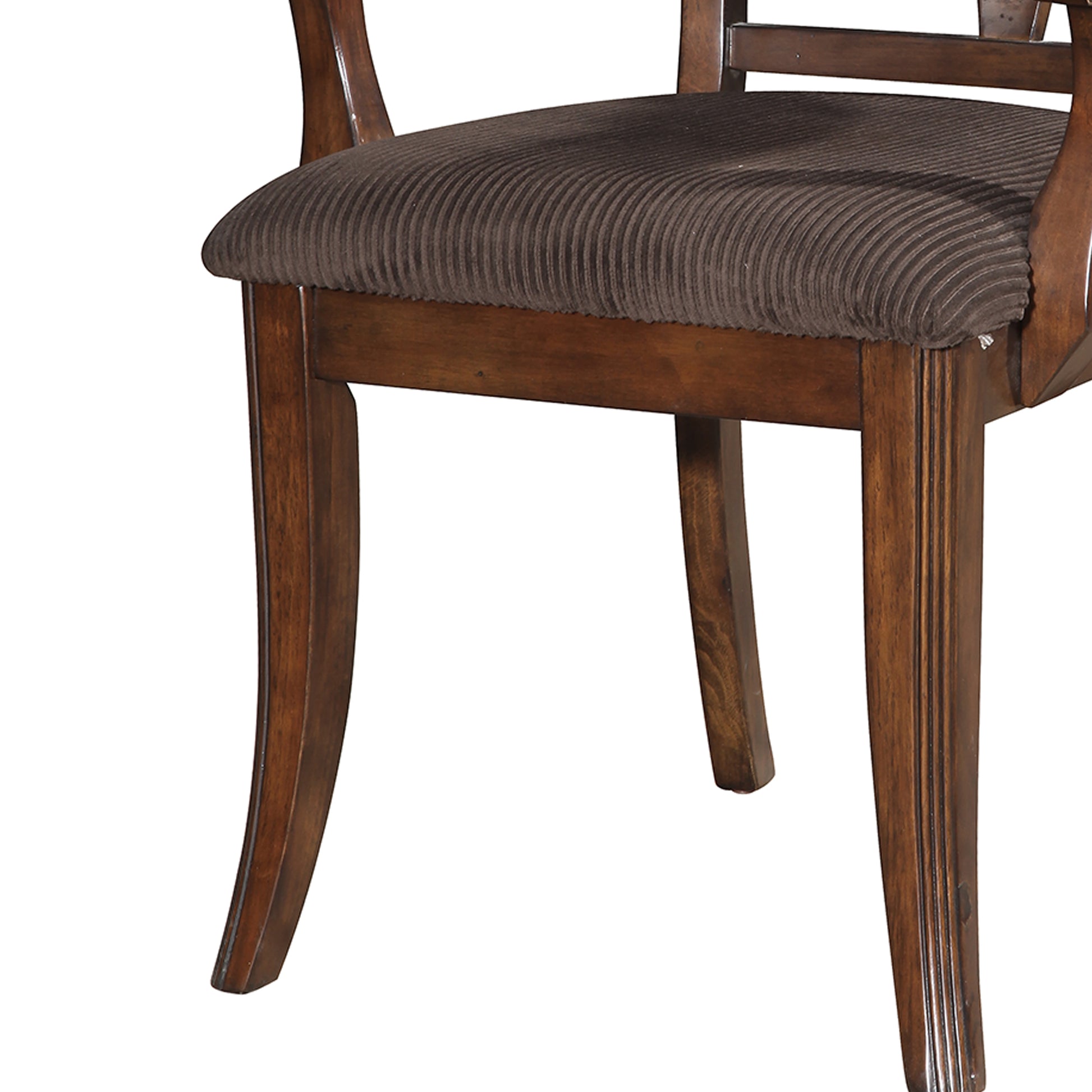 Wooden Arm Chair With Fabric Padded Seat And Lattice Design Backrest, Brown, Set Of Two By Benzara | Accent Chairs |  Modishstore  - 4