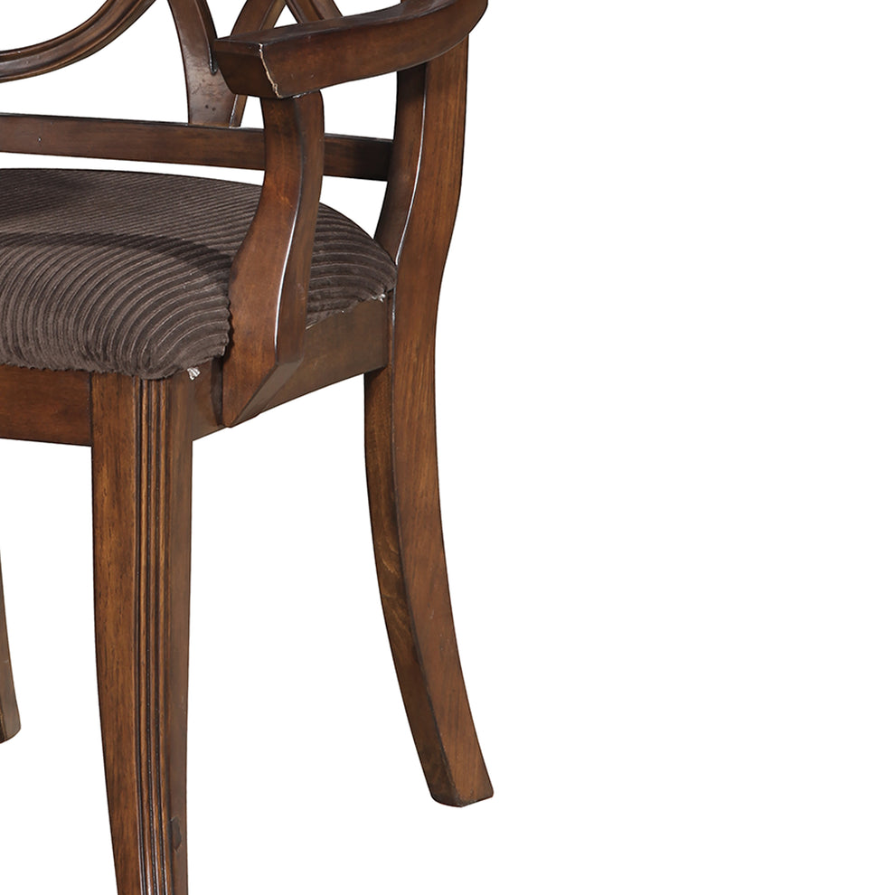 Wooden Arm Chair With Fabric Padded Seat And Lattice Design Backrest, Brown, Set Of Two By Benzara | Accent Chairs |  Modishstore  - 5
